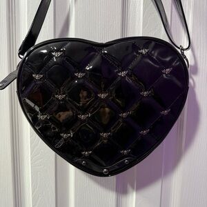 Rock Rebel Heart-Shaped Black Quilted Bag with bats